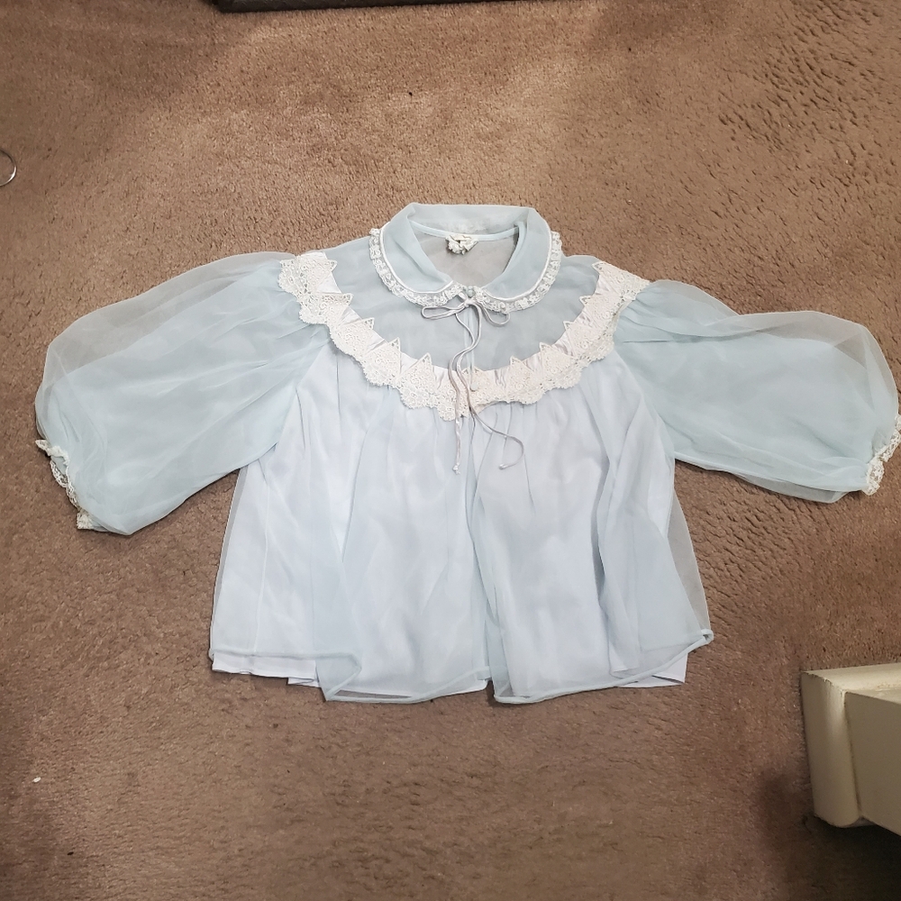 Vintage Hollywood Glamour Bed Jacket Capelet Sheer Babydoll - Picture 6 of 15